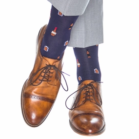 Classic Navy with Burnt Orange and Red Bourbon Bottle Sock Cotton Linked Toe OTC
