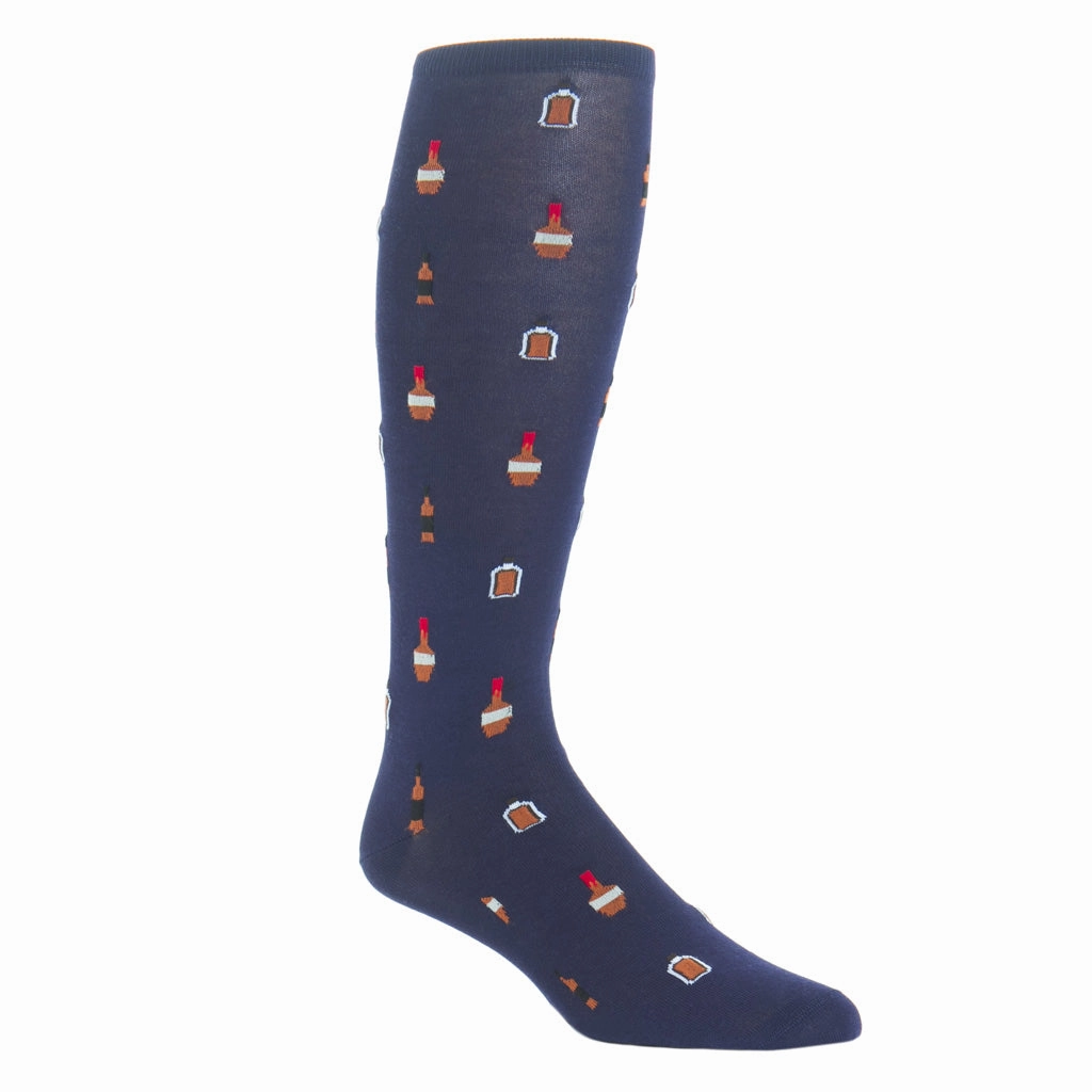 Classic Navy with Burnt Orange and Red Bourbon Bottle Sock Cotton Linked Toe OTC