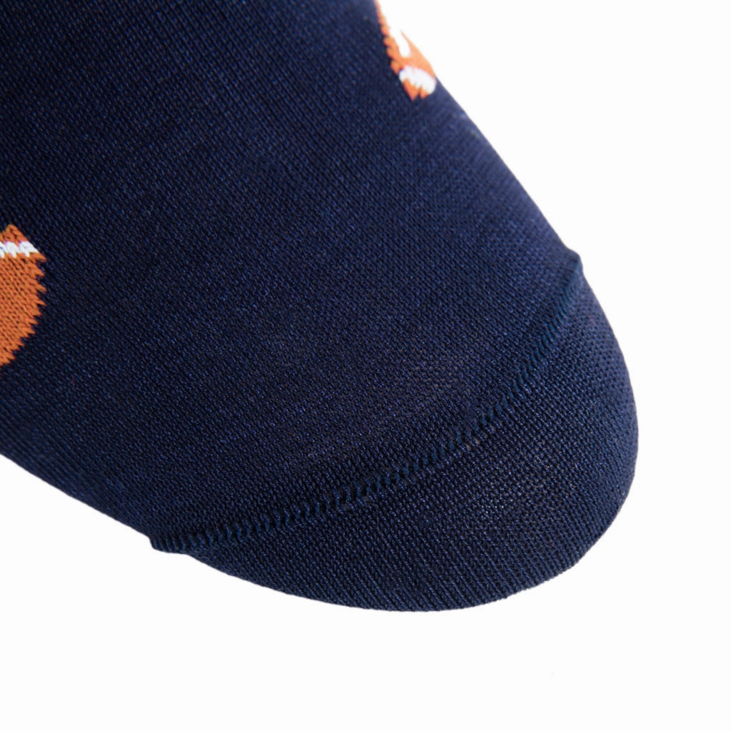 Classic Navy with Burnt Orange Football Cotton Sock Linked Toe Mid-Calf