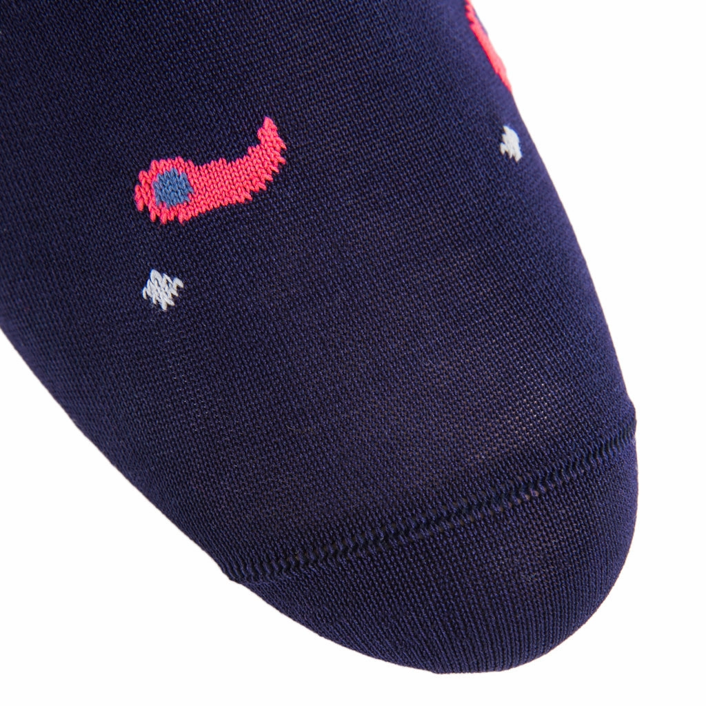 Classic Navy with Coral, Ash Paisley and Stars Cotton Sock Linked Toe OTC