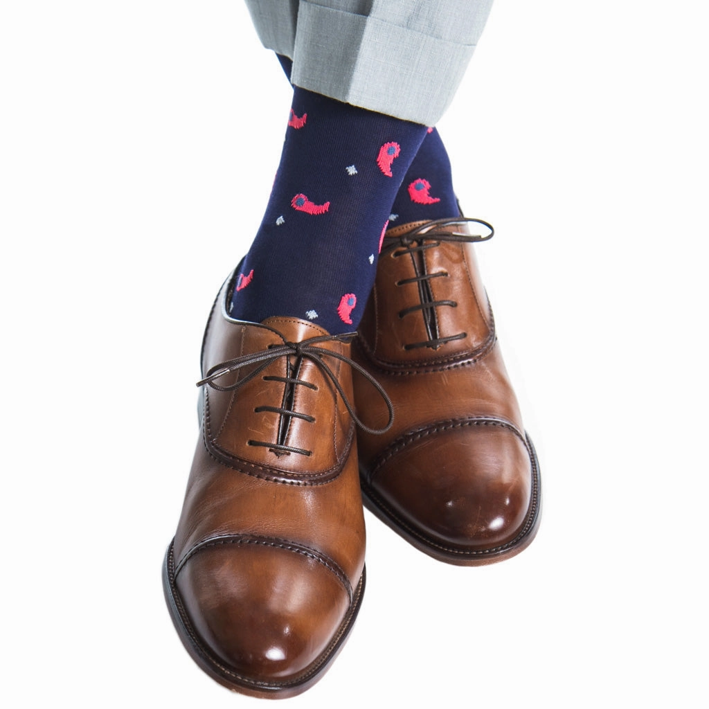 Classic Navy with Coral, Ash Paisley and Stars Cotton Sock Linked Toe OTC