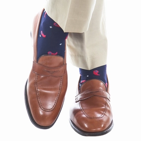 Classic Navy with Coral, Ash Paisley and Stars Cotton Sock Linked Toe OTC