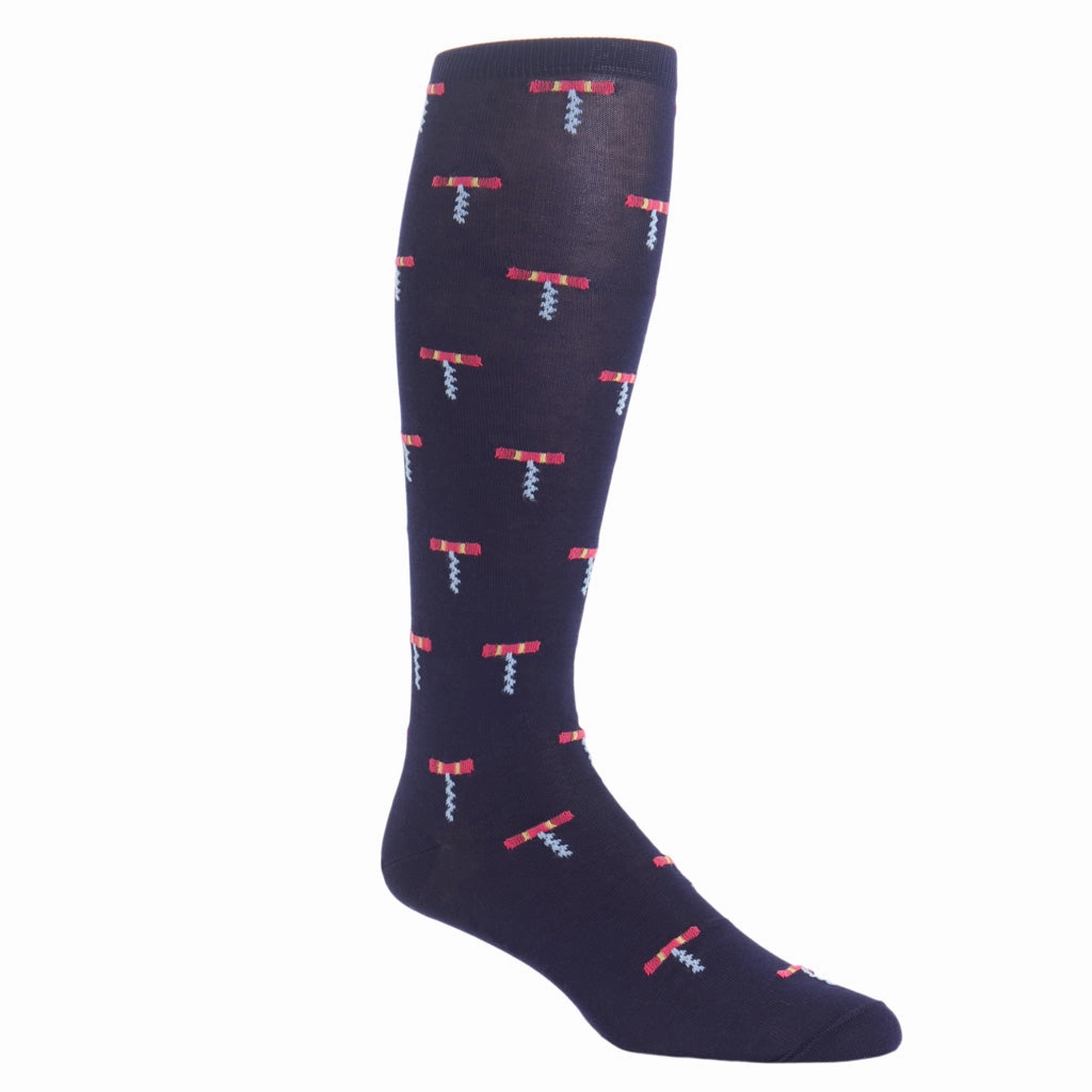 Classic Navy with Coral, Cream, Ash Corkscrew Cotton Sock Linked Toe OTC