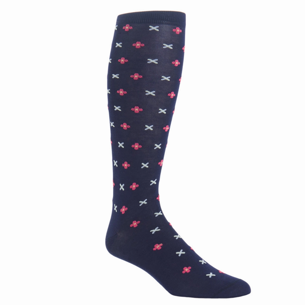 Classic Navy with Coral, Yolk, Ash, Cream Flower Neat Cotton Sock Linked Toe OTC