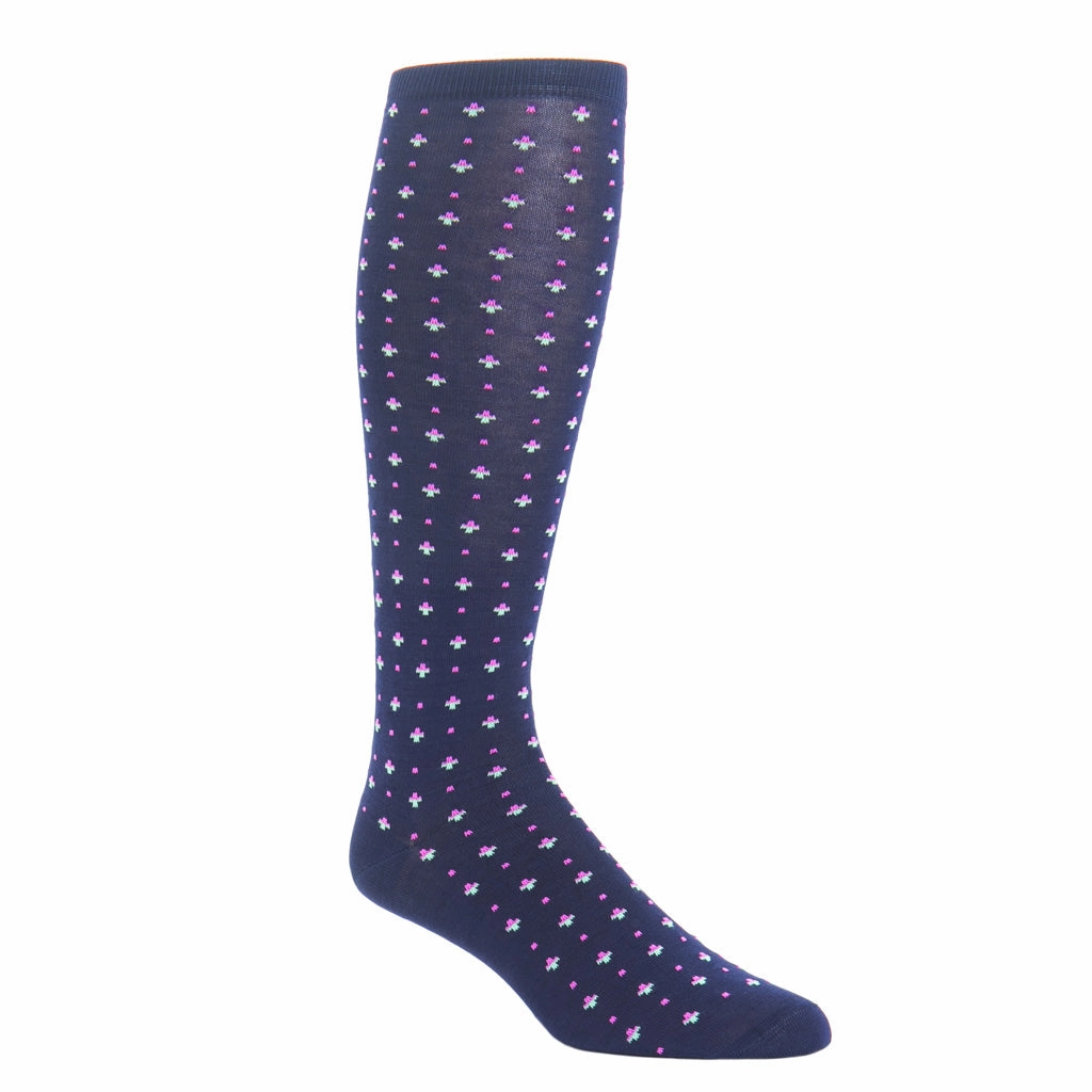 Classic Navy with Rose and Green Grass Split Tie Neats Cotton Sock Linked Toe OTC