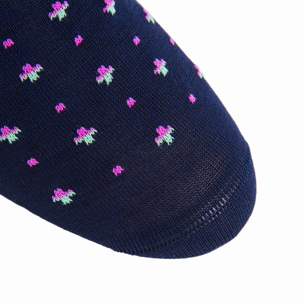 Classic Navy with Rose and Green Grass Split Tie Neats Cotton Sock Linked Toe OTC