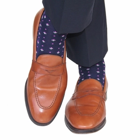 Classic Navy with Rose and Green Grass Split Tie Neats Cotton Sock Linked Toe OTC