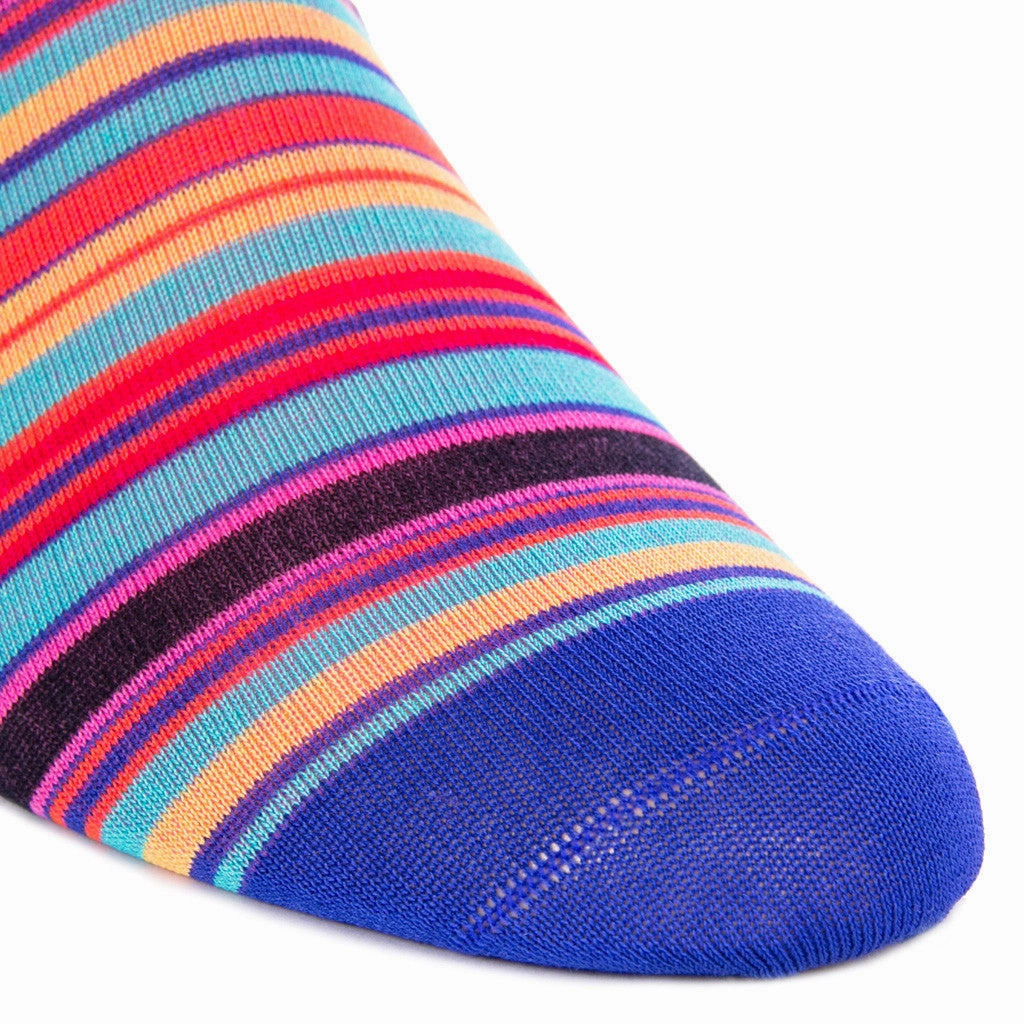 Clematis Blue with Rose, Yolk, and Tigerlily Orange Stripe Cotton Sock Linked Toe OTC