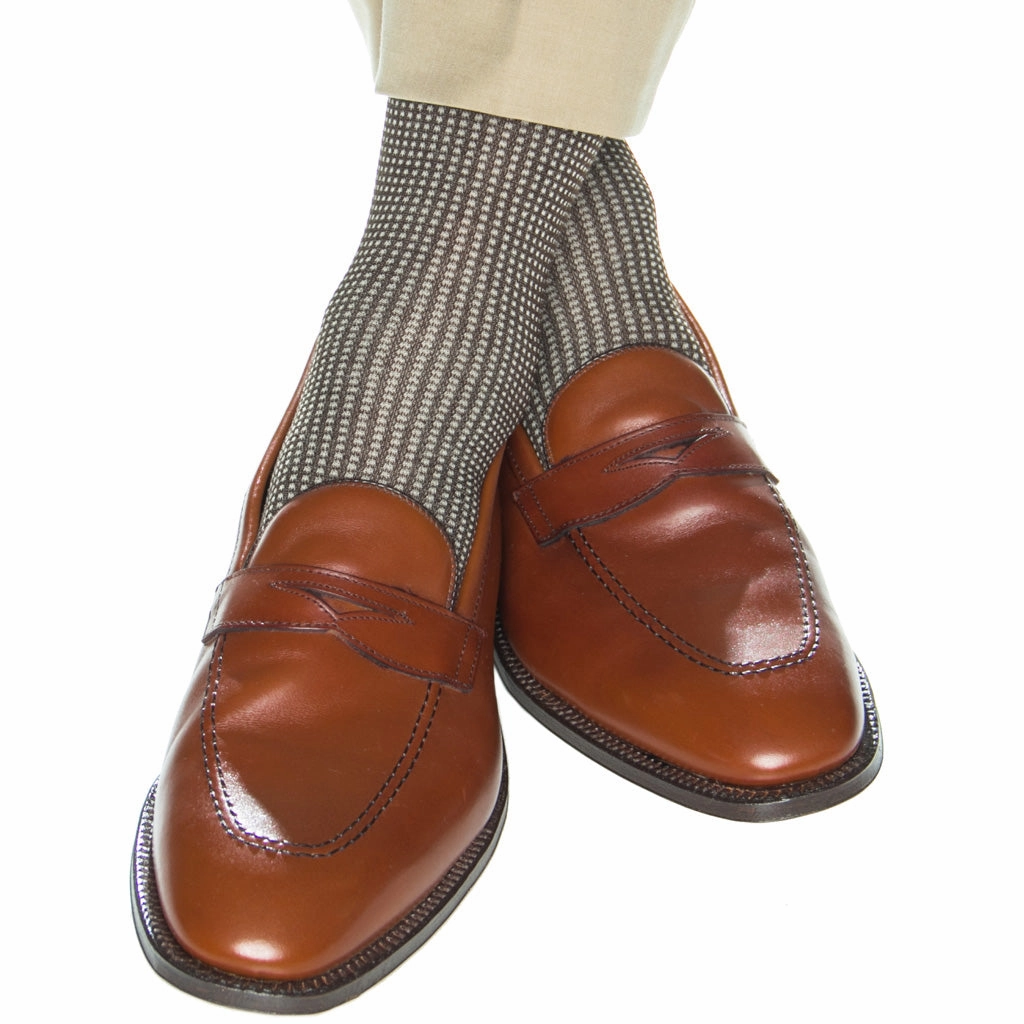 Coffee Brown with Tan Grenadine Cotton Sock Linked Toe OTC