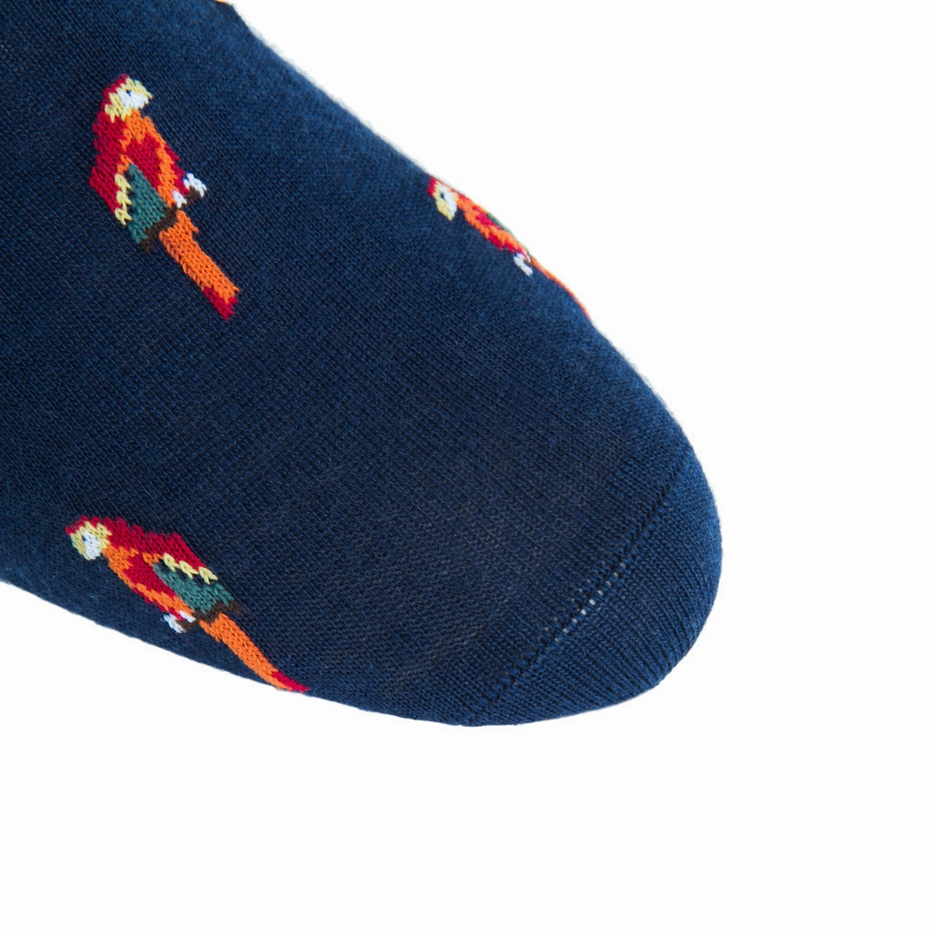 Dress Navy with Orange Red and Yellow Parrot Fine Merino Wool Sock Linked Toe OTC