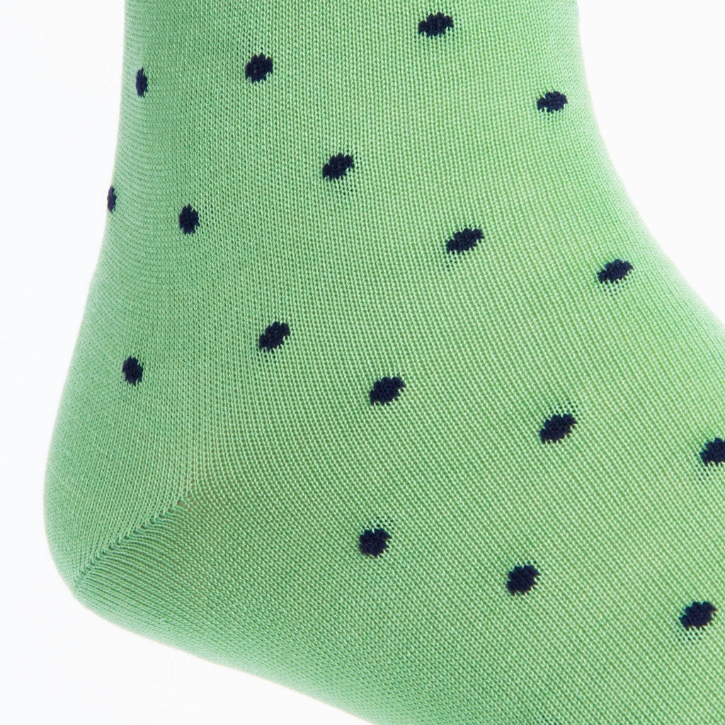 Grass Green with Navy Dot Cotton Sock Linked Toe Mid-Calf