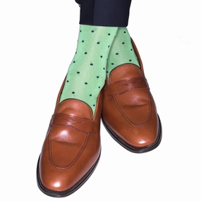 Grass Green with Navy Dot Cotton Sock Linked Toe Mid-Calf