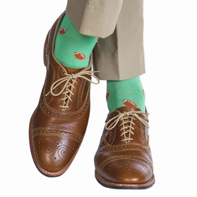 Green with Brown Football Cotton Sock Linked Toe OTC