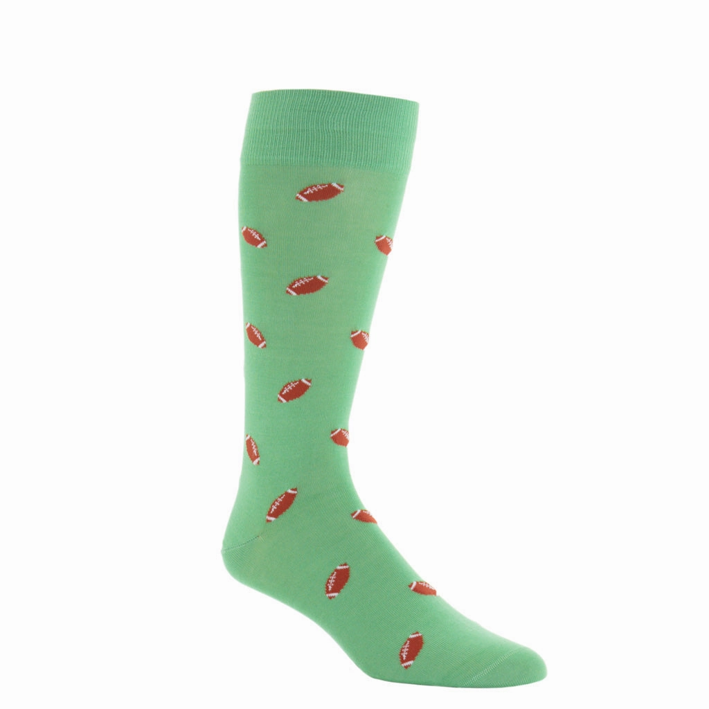 Green with Brown Football Cotton Sock Linked Toe OTC
