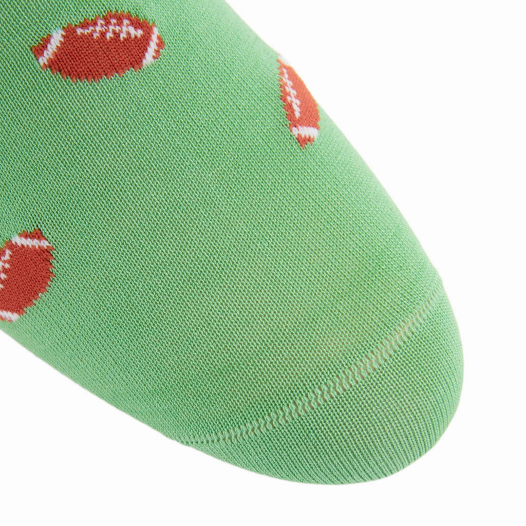 Green with Brown Football Cotton Sock Linked Toe OTC