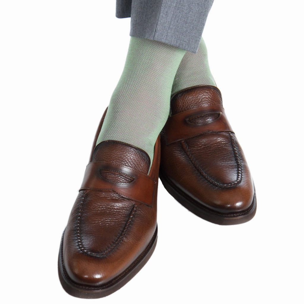 Green with Rose Nailhead Cotton Sock Linked Toe OTC