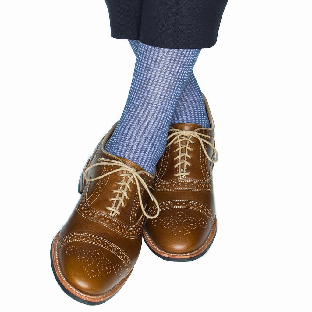 Indigo Blue and White Grenadine Cotton Sock Linked Toe OTC