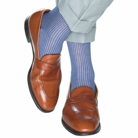 Indigo Blue and White Grenadine Cotton Sock Linked Toe OTC