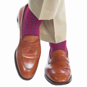 Indigo Blue with Red Ovals Cotton Sock Linked Toe OTC