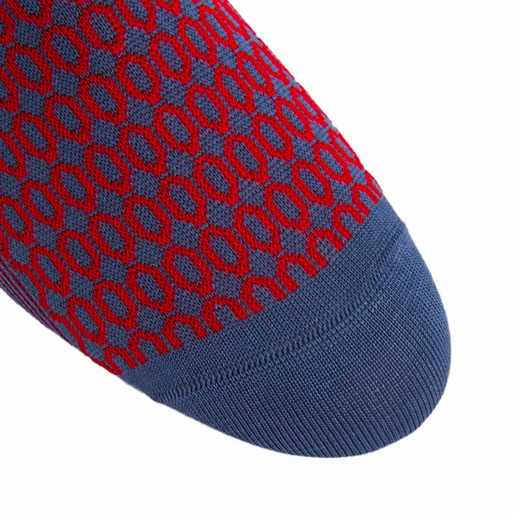 Indigo Blue with Red Ovals Cotton Sock Linked Toe OTC