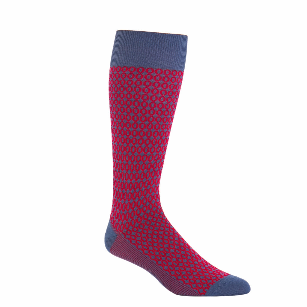 Indigo Blue with Red Ovals Cotton Sock Linked Toe OTC