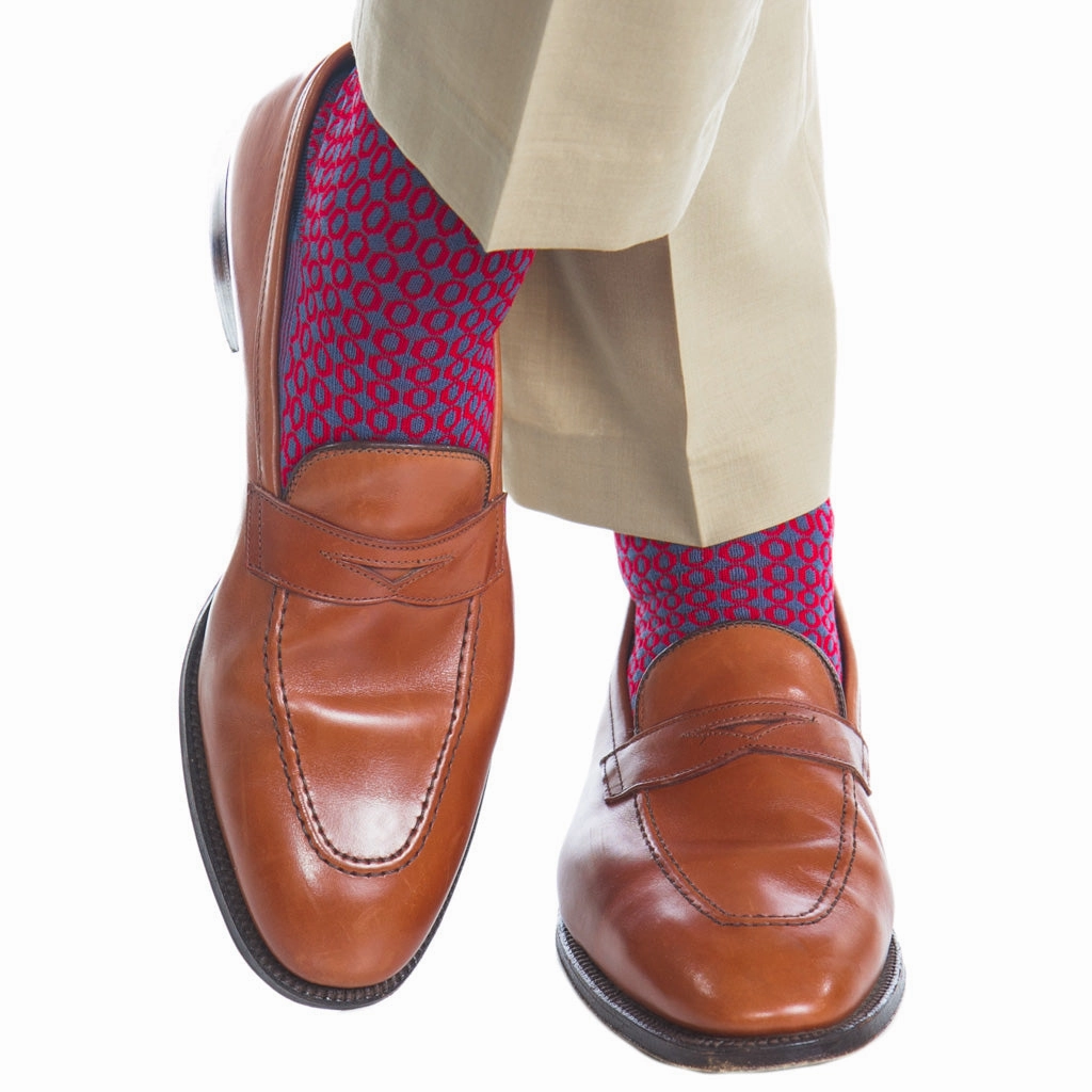 Indigo Blue with Red Ovals Cotton Sock Linked Toe OTC