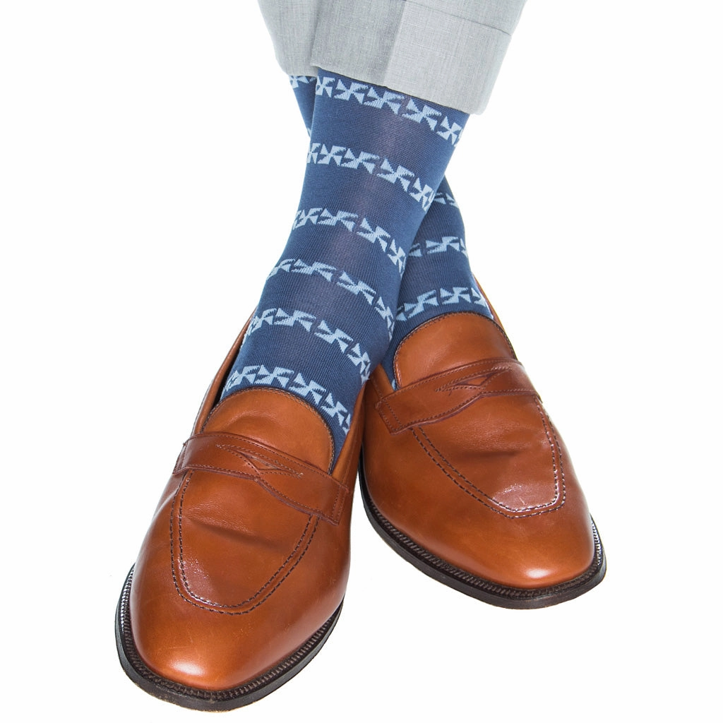 Indigo Blue with Sky Blue Pinwheel Cotton Sock OTC