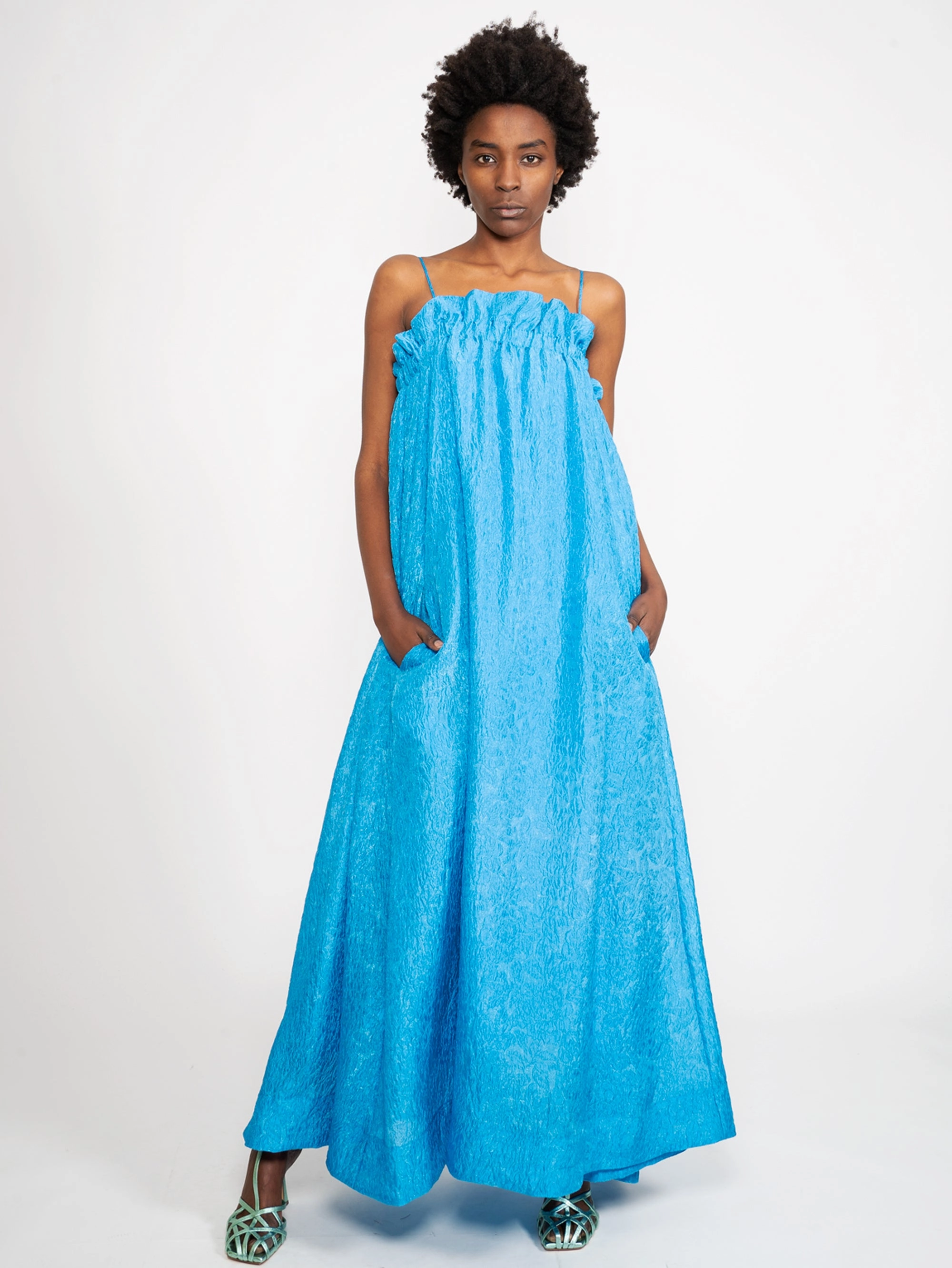 Jacquard Fabric Dress with Blue Elastic