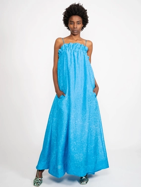 Jacquard Fabric Dress with Blue Elastic