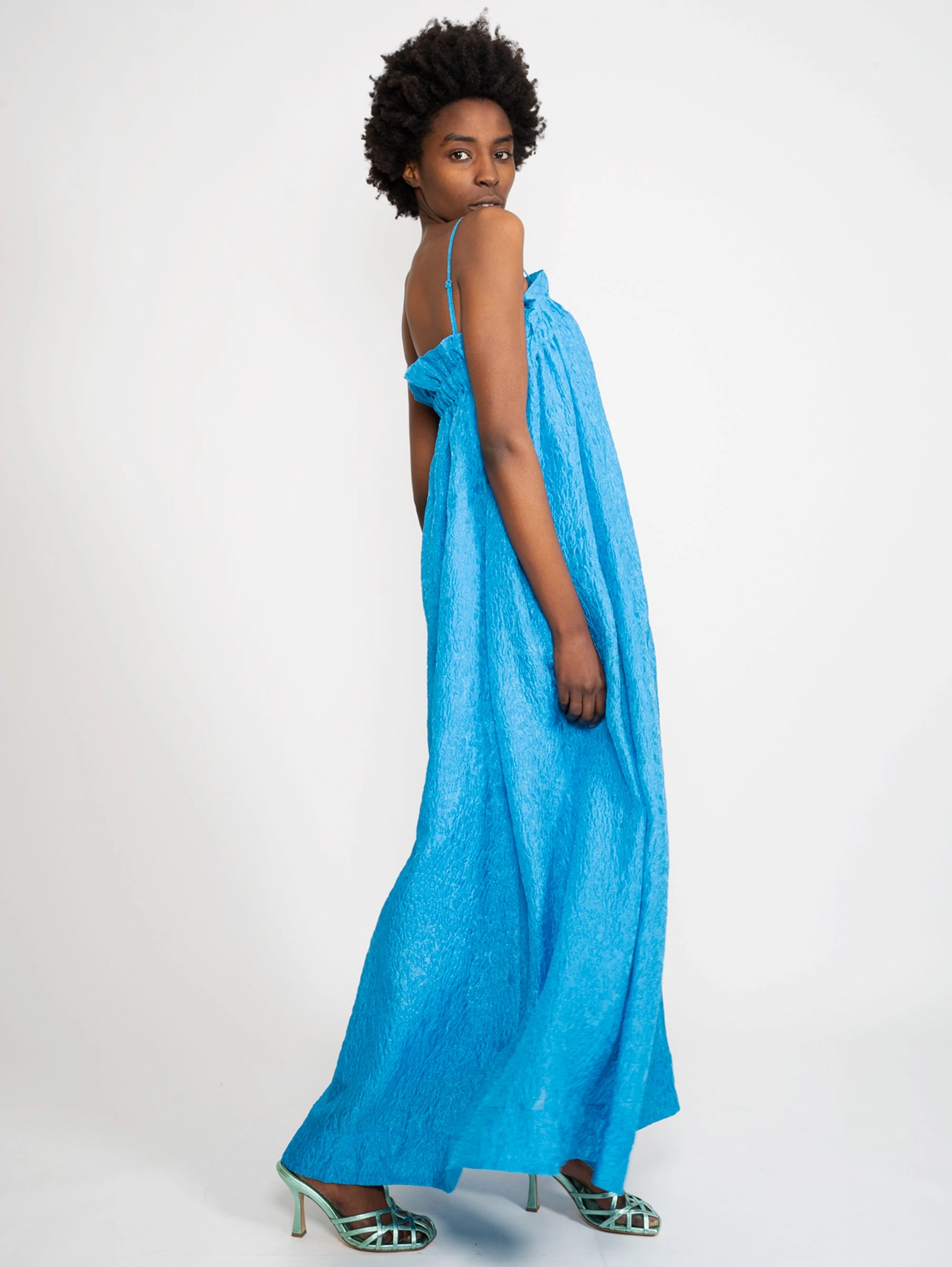 Jacquard Fabric Dress with Blue Elastic