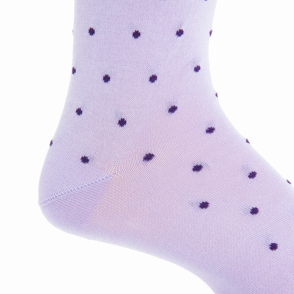 Lavender with Purple Dot Cotton Sock Linked Toe Mid-Calf