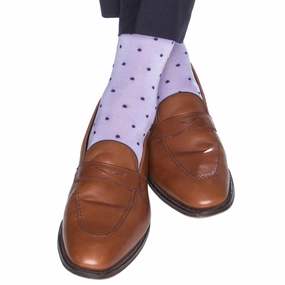 Lavender with Purple Dot Cotton Sock Linked Toe Mid-Calf