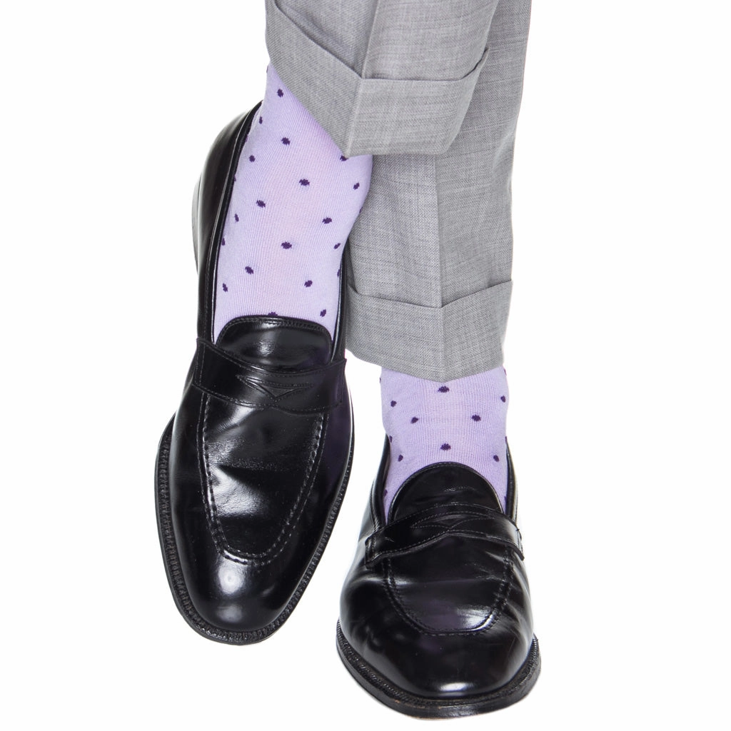 Lavender with Purple Dot Cotton Sock Linked Toe Mid-Calf