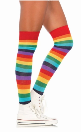 Leg Avenue Spandex Acrylic Rainbow Striped Thigh Highs 6606