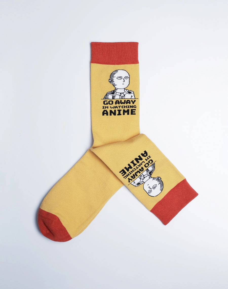 Men's Go Away I'm Watching Anime Crew Socks
