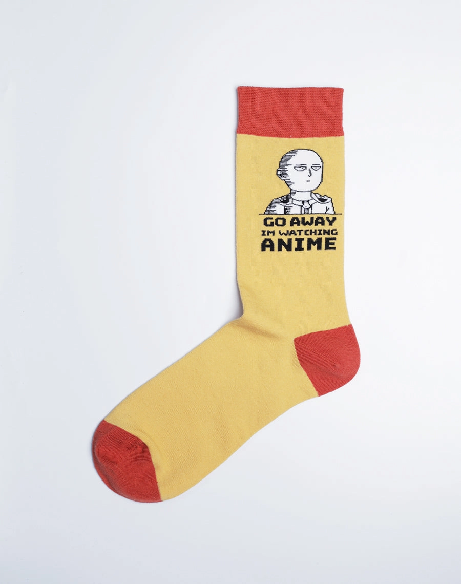 Men's Go Away I'm Watching Anime Crew Socks