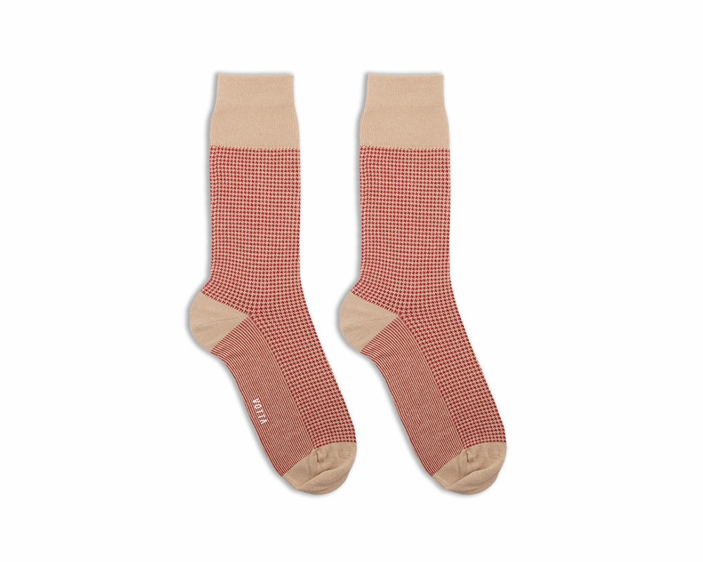 Men's Houndstooth Socks - Beige & Red