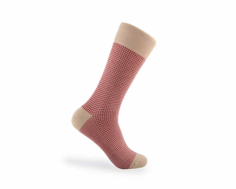 Men's Houndstooth Socks - Beige & Red