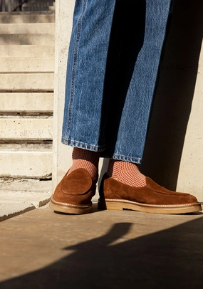 Men's Houndstooth Socks - Beige & Red
