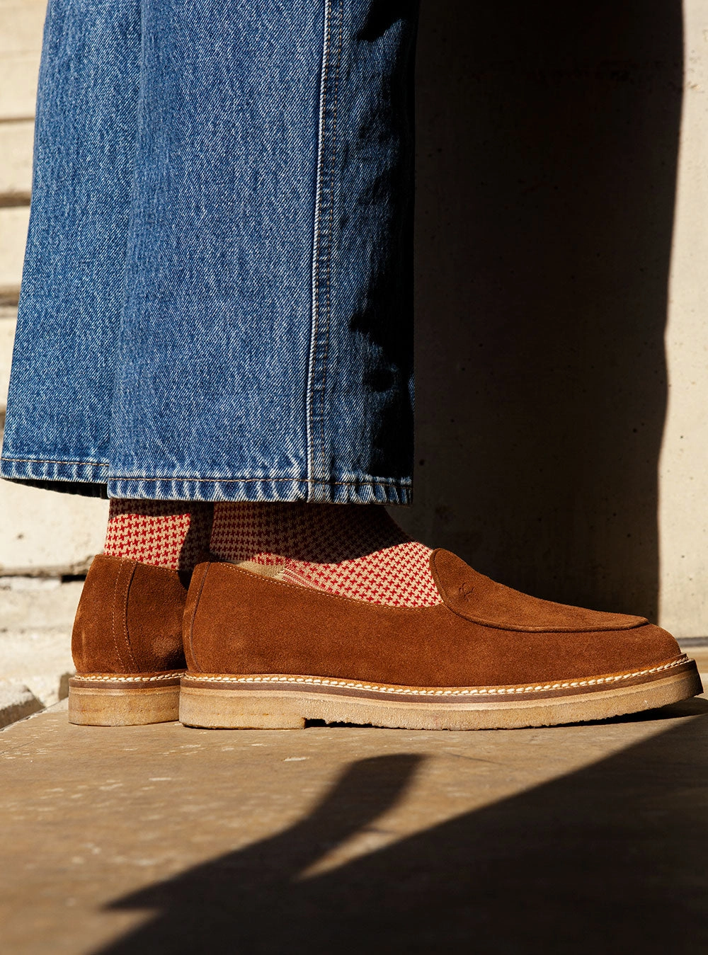 Men's Houndstooth Socks - Beige & Red