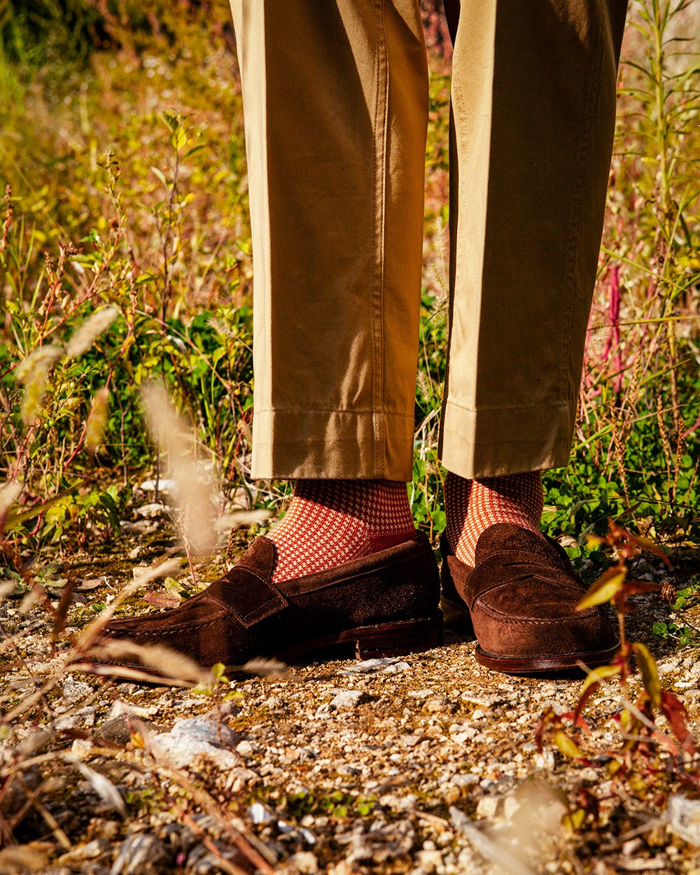 Men's Houndstooth Socks - Orange & Ivory