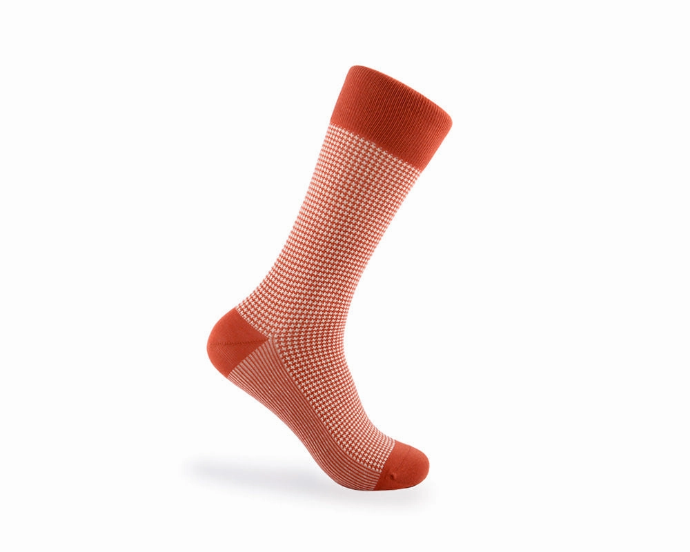 Men's Houndstooth Socks - Orange & Ivory