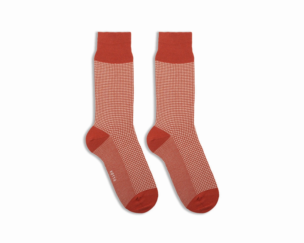 Men's Houndstooth Socks - Orange & Ivory