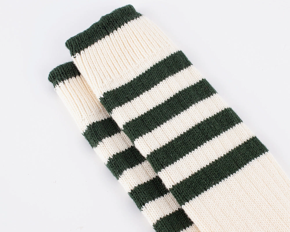 Men's Organic Cotton Striped Ribbed Socks - Ivory/Vintage Green