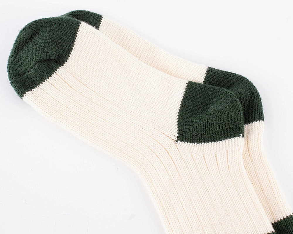 Men's Organic Cotton Striped Ribbed Socks - Ivory/Vintage Green