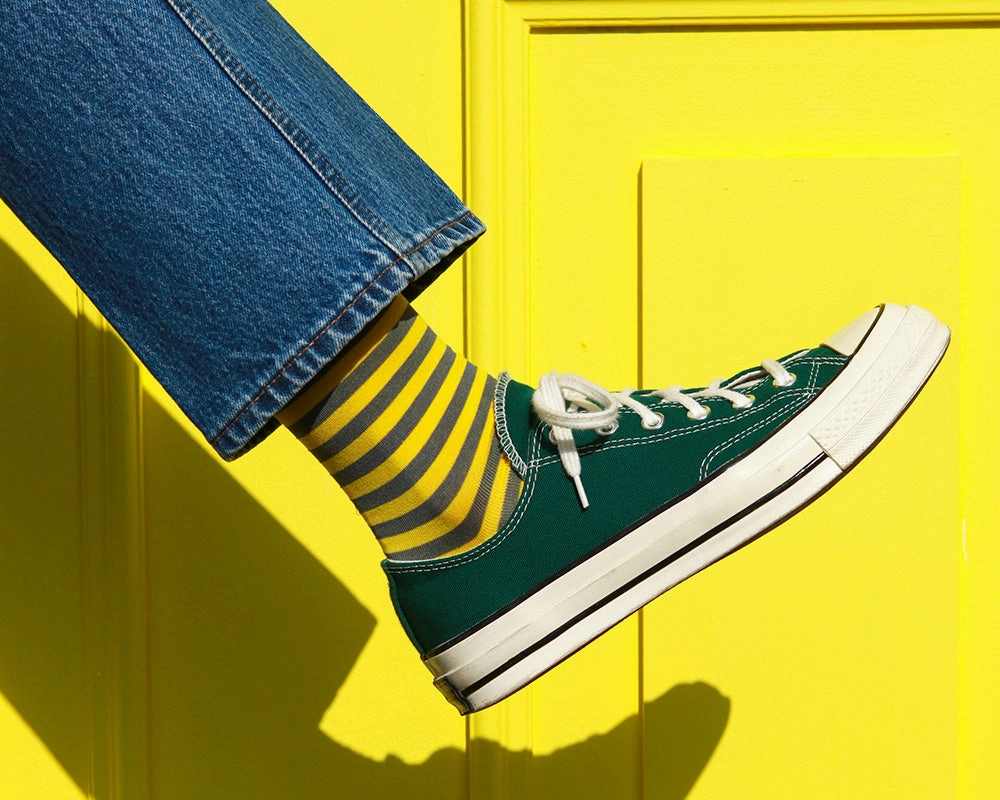 Men's Stripe Pattern Socks - Gray & Yellow
