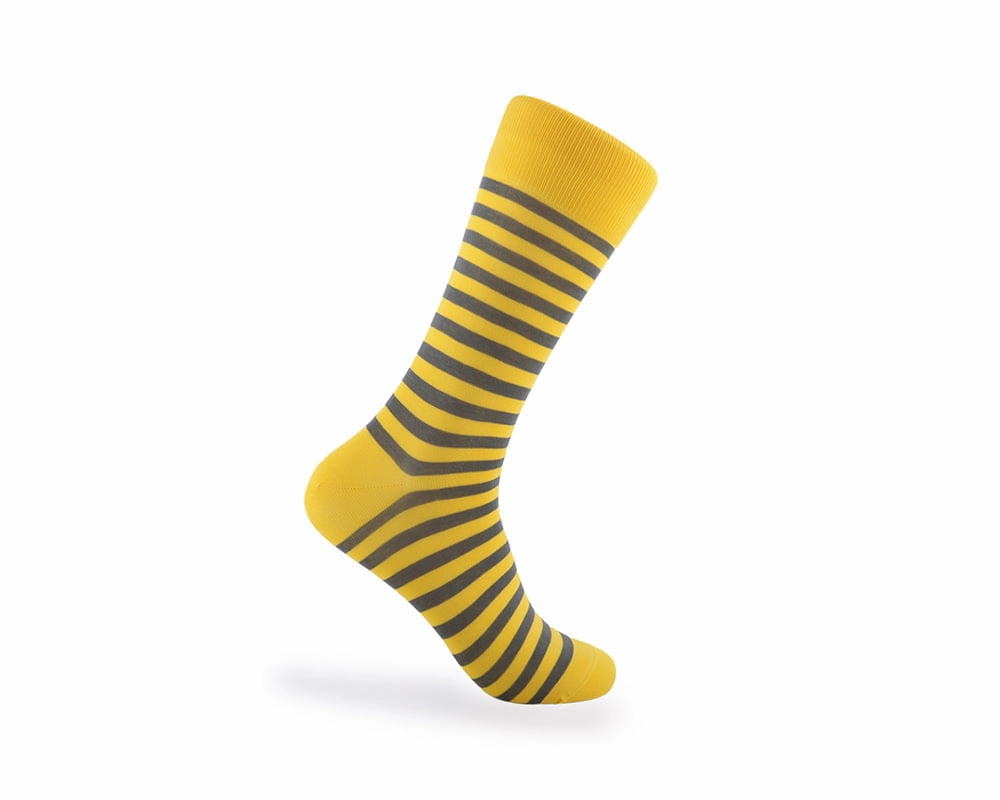 Men's Stripe Pattern Socks - Gray & Yellow