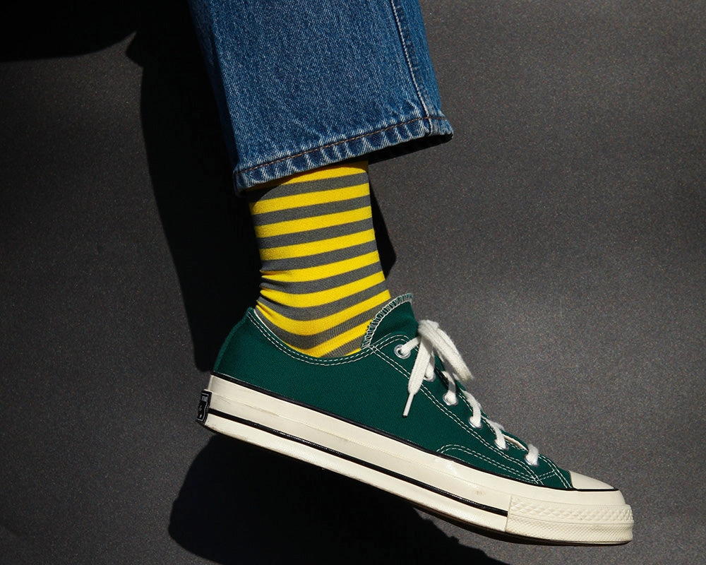 Men's Stripe Pattern Socks - Gray & Yellow