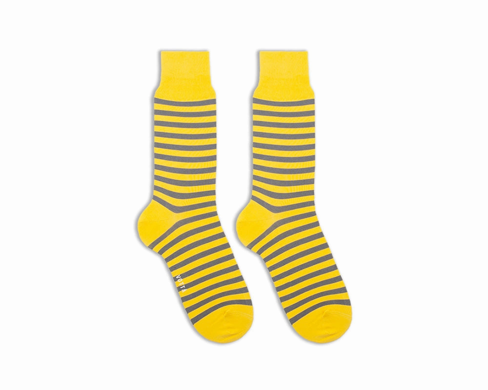 Men's Stripe Pattern Socks - Gray & Yellow
