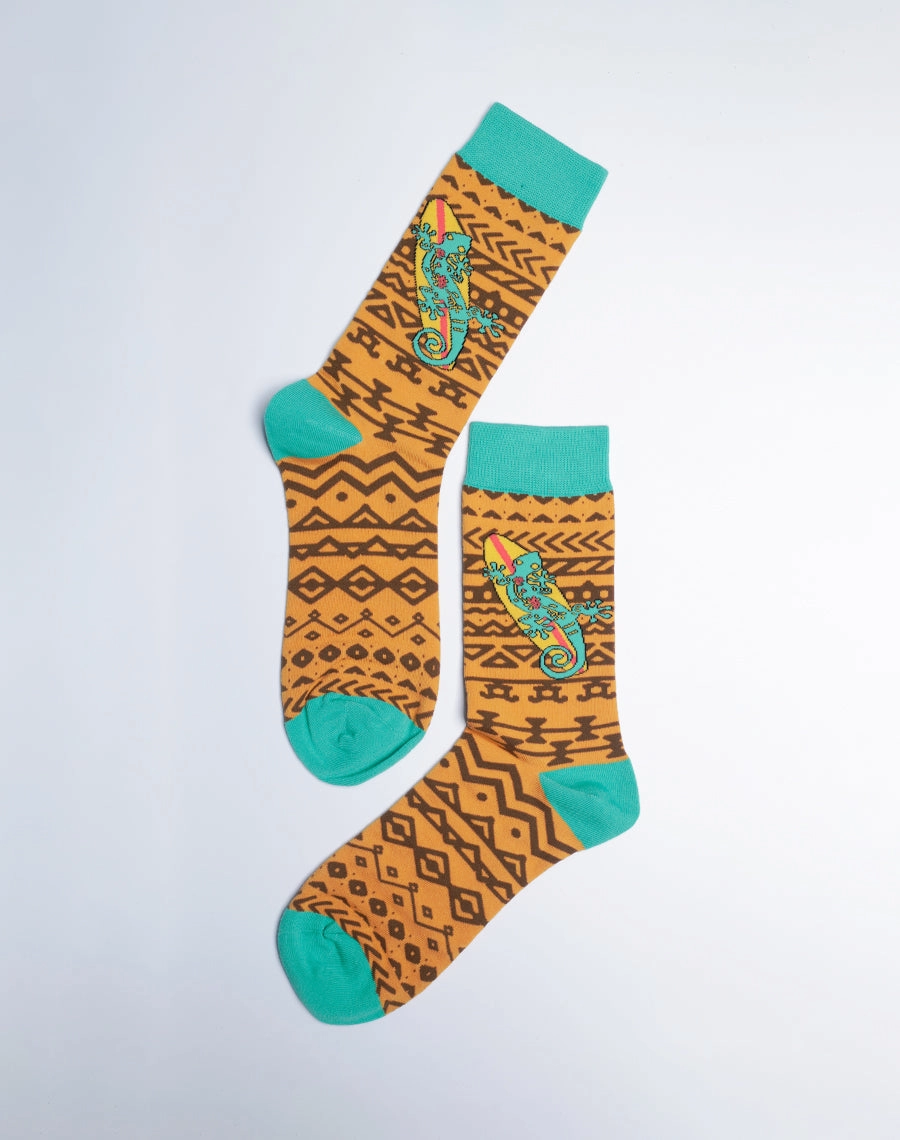 Men's Tribal Gecko Tropical Crew Socks